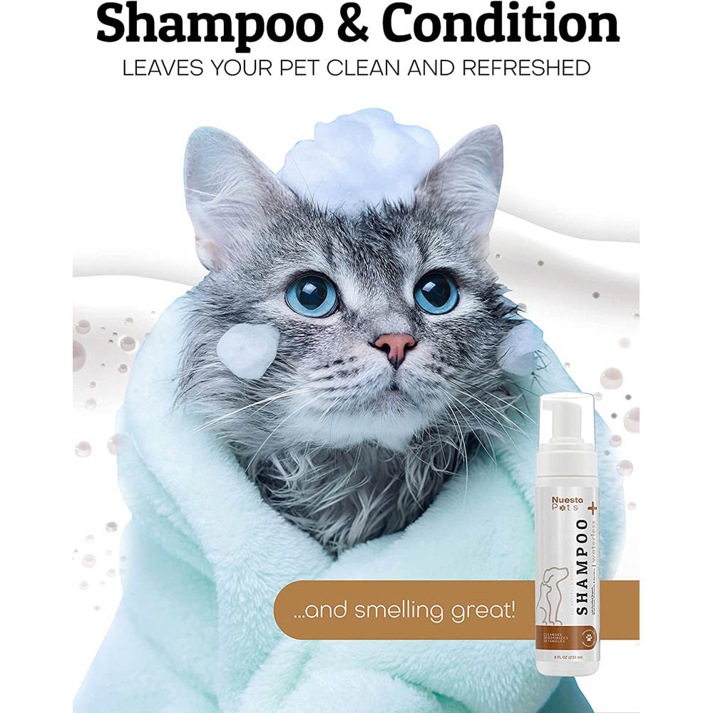 Nuesta Pets Hypoallergenic Waterless Oat Shampoo for Pets with coat conditioner